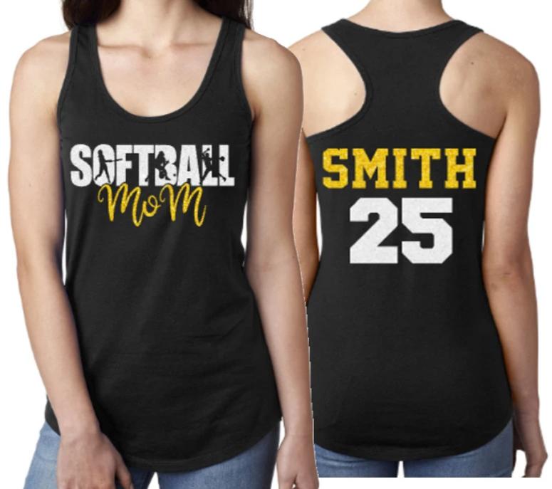  Softball Mom Custom Glitter Shirt/Custom Name on back