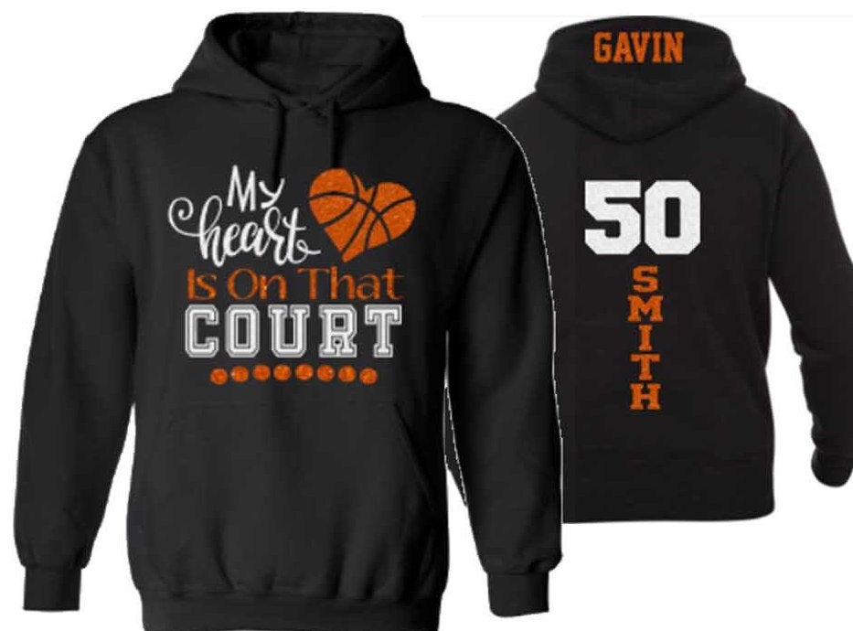 Glitter Basketball Hoodie My Heart is on that Court Customize